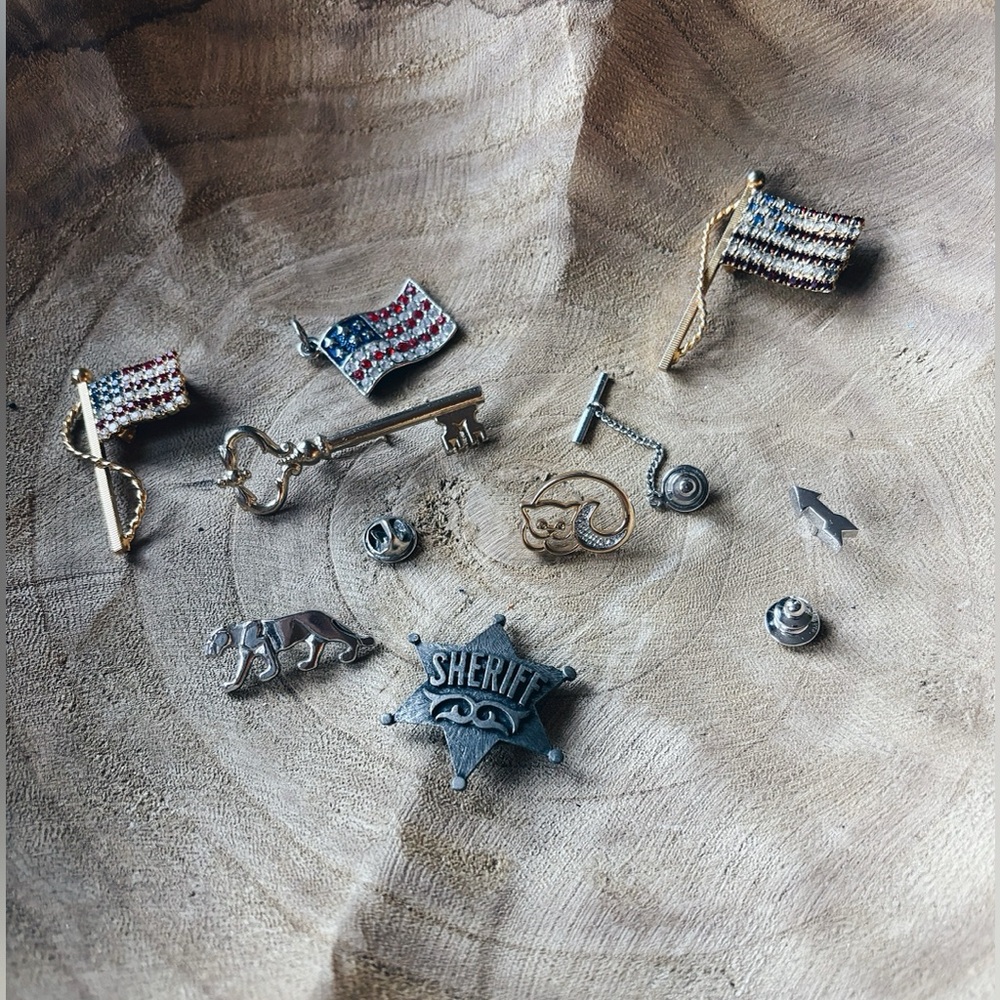 8pc Vintage Brooch & Pin Lot - Avon, Penn State, Western Button Cover - Picture 7 of 11